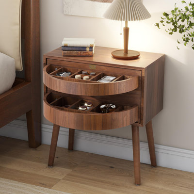 Rotating Hidden Compartment Nightstands, Mid Century Modern Concealment Furniture, Rattan Bed Side Table, Compartment End Table With Wood Legs, Bedside Tables For Bedroom, Living Room, Dorm,Walnut