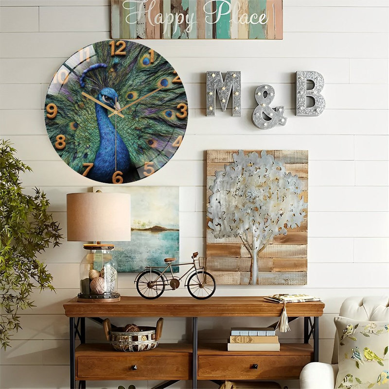 Horloge murale 12 po en forme de paon