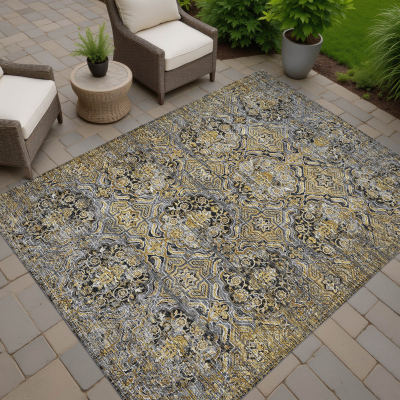 Machine Washable Indoor/Outdoor Chantille ACN2706 Global Rug, 9' x 12', Black