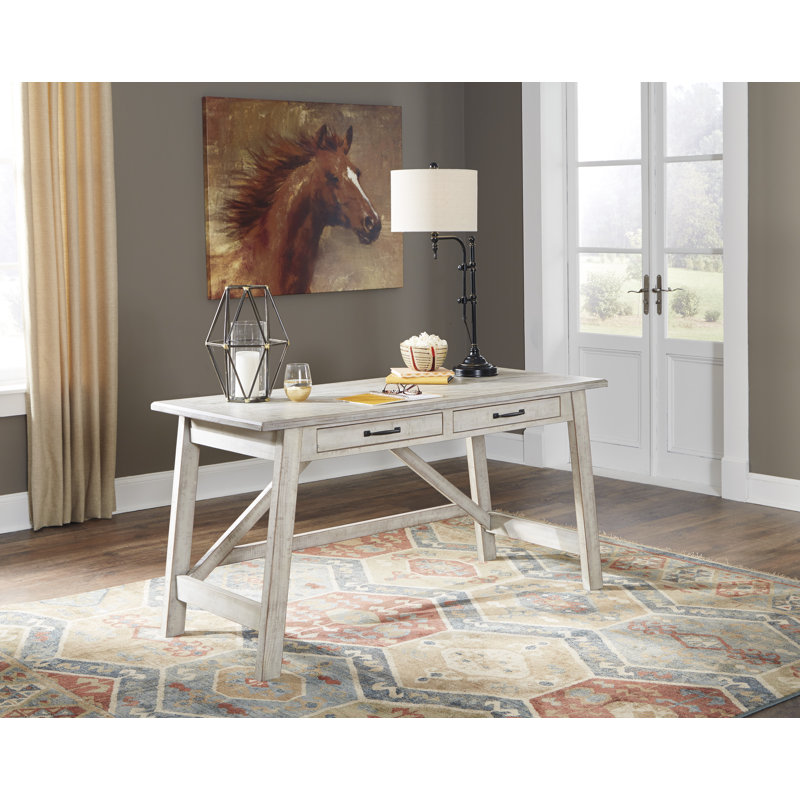 Transitional 60'' White Pine Home Office Desk with USB Port
