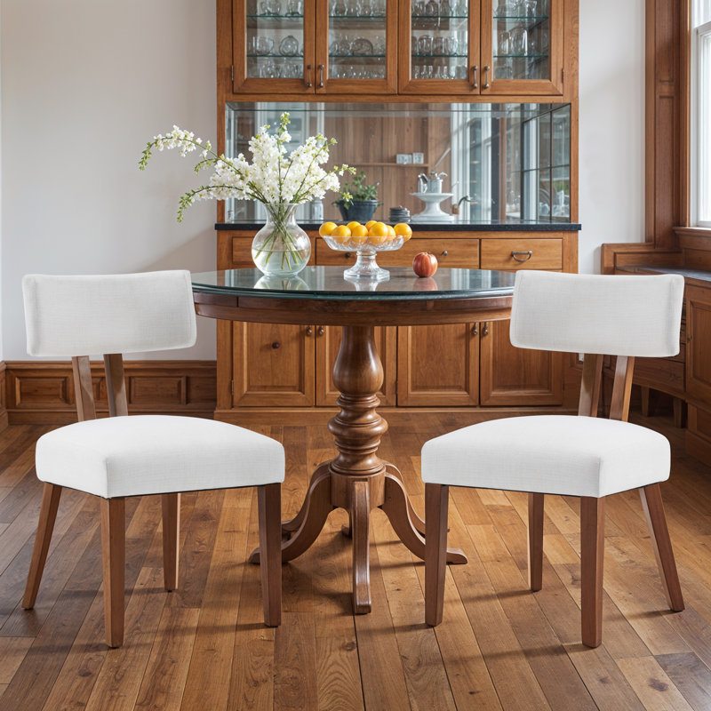 Mid Century Linen Upholstered Dining Chair With Wood Legs, 2