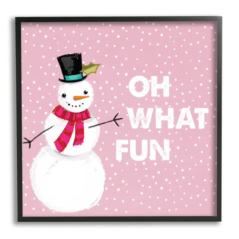 «Oh What Fun Snowman» par Lula Bijoux & Co., H 24 po x l 24 po x P 1,5 po, Giclée encadrée noir minuit
