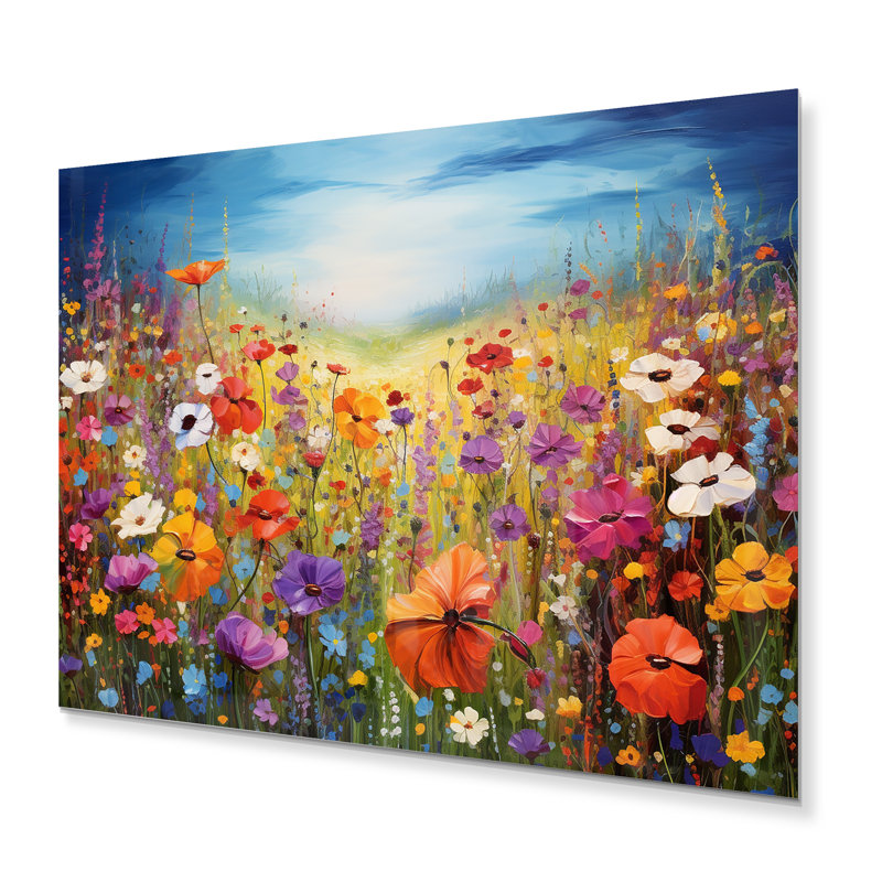 Fleurs colorées de Meadow Blooms II - impression sur métal, H 16 po x l 32 po x P 1 po