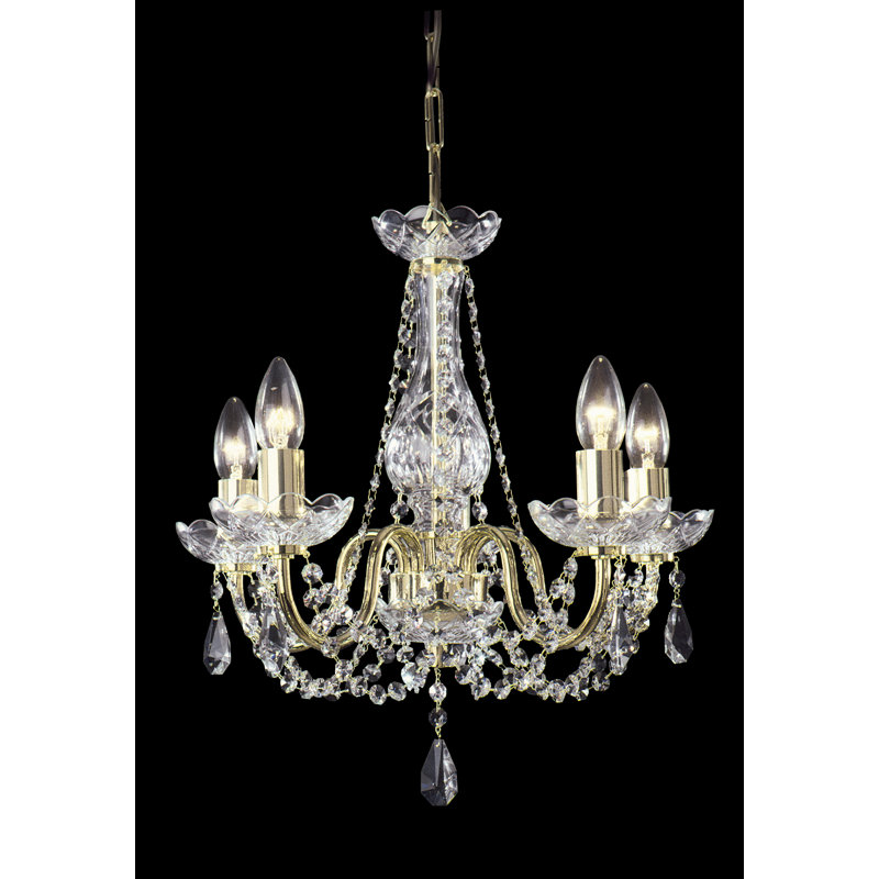 5 - Light Candle Style Chandelier, Brass