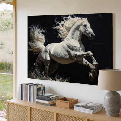 Rearing Light Canvasdynamic White Horse In Monochrome Motion Wall Art Canvas Ready To Hang Gallery Wrapped Home Decor Modern Design