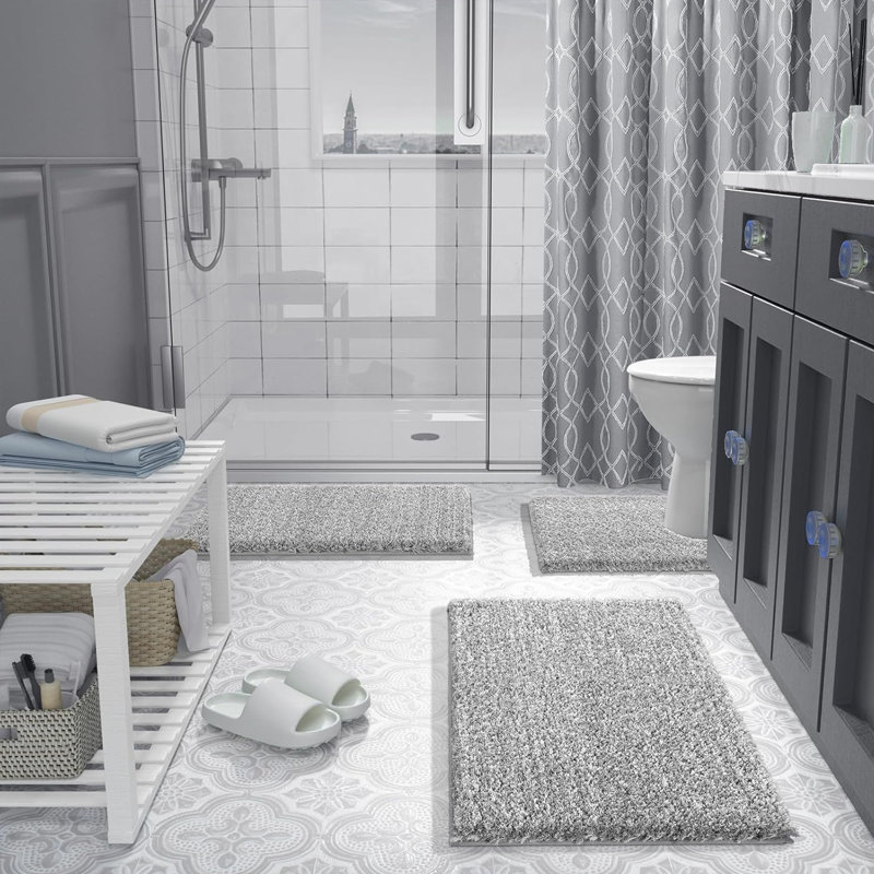 Bathroom Rugs 32x20 Inch, Extra Soft Absorbent, Light Gray And White