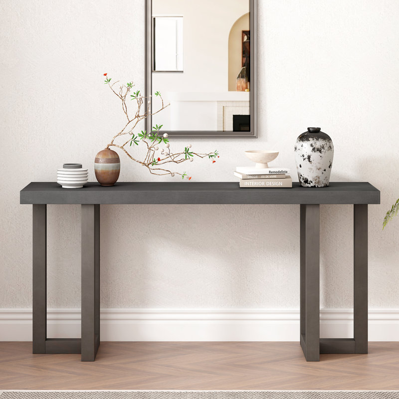 Geometric Design Console Table With Solid Pine Legs,Suitable For Entryway, Hallway, Living Room, Bedroom, Gray, Gray