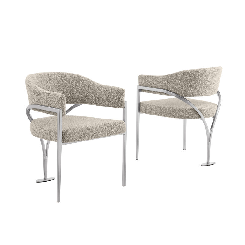 Chaises d'appoint en tissu Tripod Boucle avec structure en chrome brossé, Beige, Nickel brossé