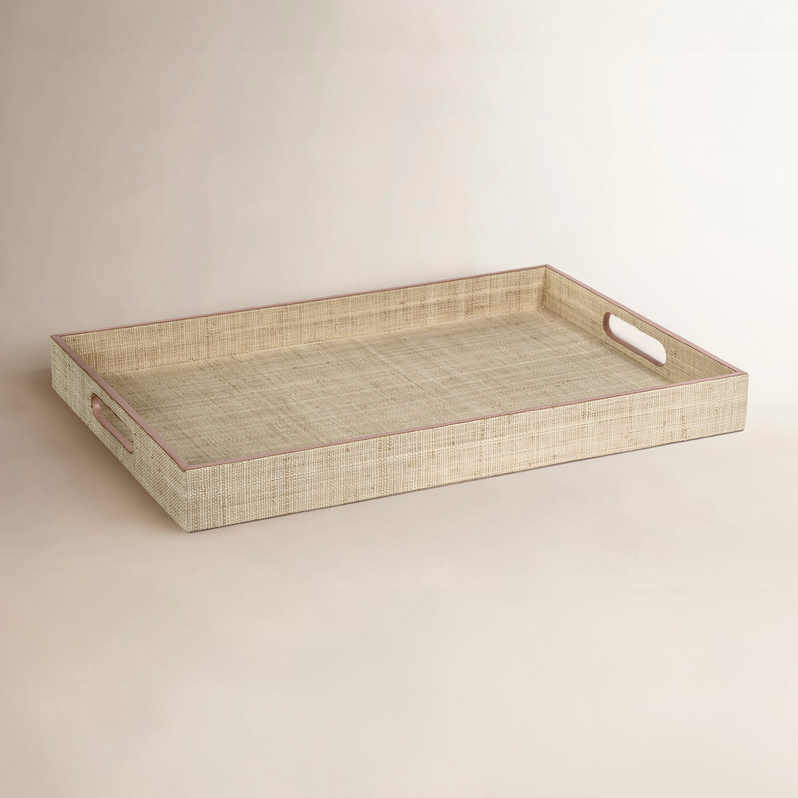 Rectangle Raffia/ Cow Leather Trim/Polyester Lining Tray, 2" H x 14" W x 20" D