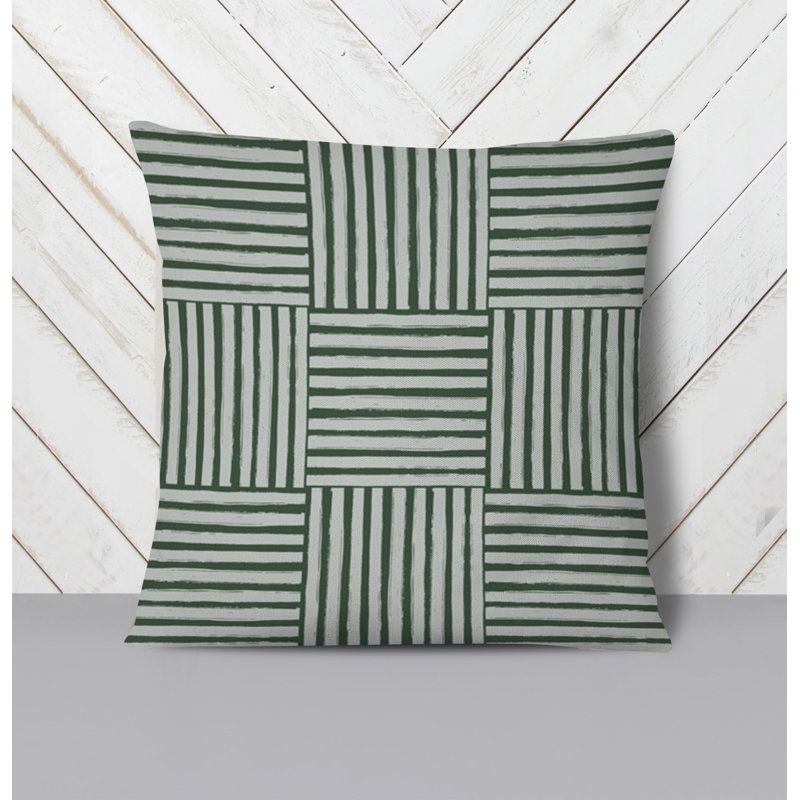 Throw Pillow With Insert, Green Striped 5, 18"H x 18"W
