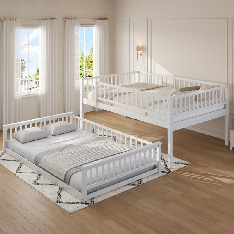 Jennifere Bunk Bed with Ladder and Guardrails, White