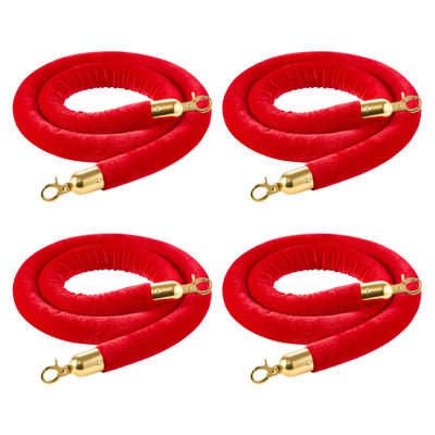 Red Velvet Stanchion Ropes, 5 ft Crowd Control Stanchion Red Velvet Ropes with Gold Hooks, Post Queue Barrier Carpet Rope for Carpet Events Movie Theatres Grand Openings Hotels Party