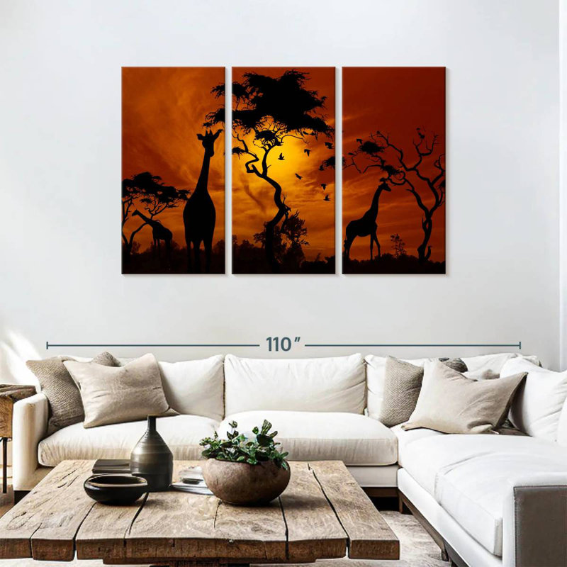 Silhouetted African Giraffes, 48" H x 74" W