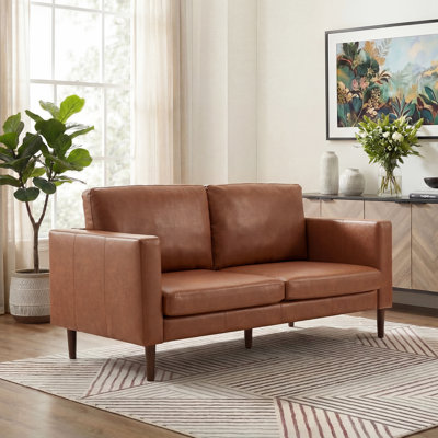 Ashvini 65" W Faux Leather Square Arm Loveseat with Reversible Cushions