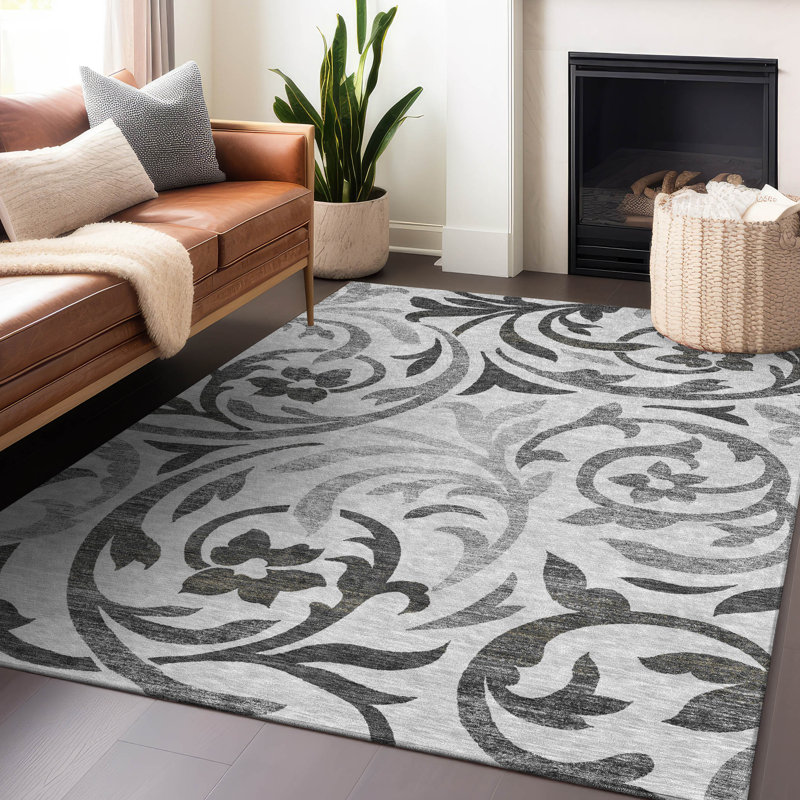 Tapis gris Prisco lavable à la machine de qualité supérieure, Rectangle 9 pi x 12 pi