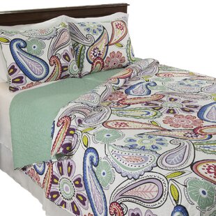 Leah Quilt Set Classic Paisley Quilt with Pillow Shams - Machine Washable Bedding