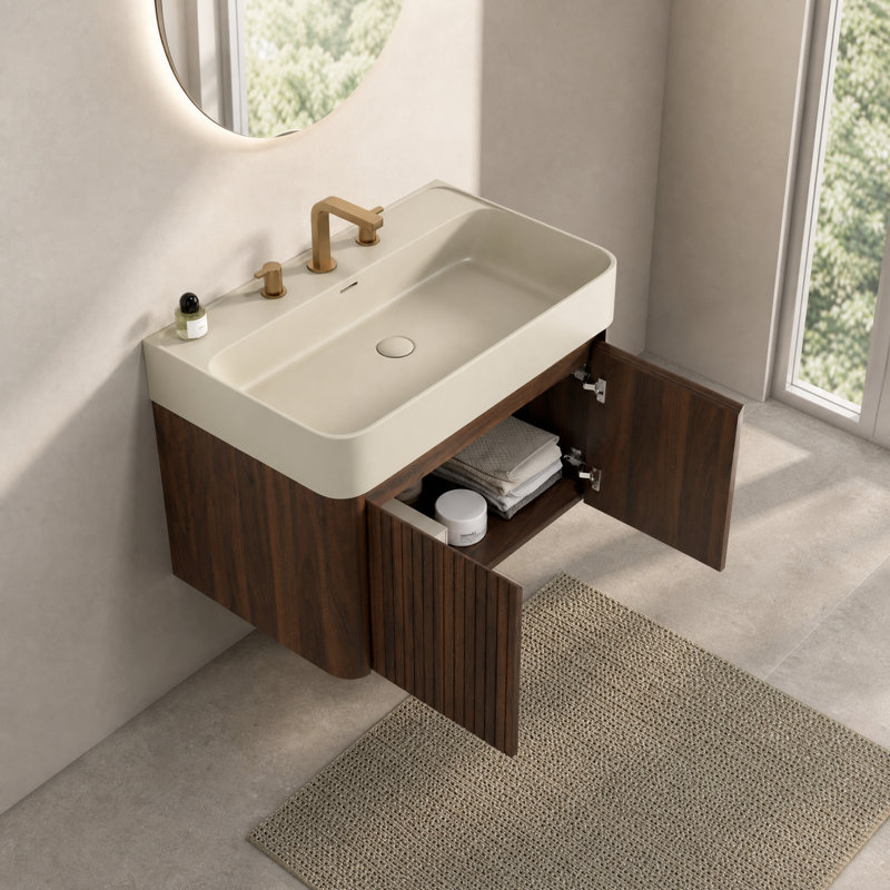 Meuble-lavabo mural de 76 cm avec lavabo intégré et armoire de rangement