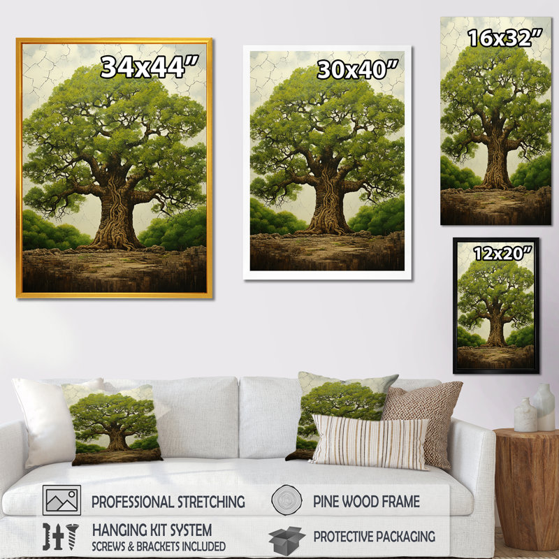 Arbre vert africain majestueux - art mural africain, Cadre photo blanc, H 20 po x l 12 po x P 1 po