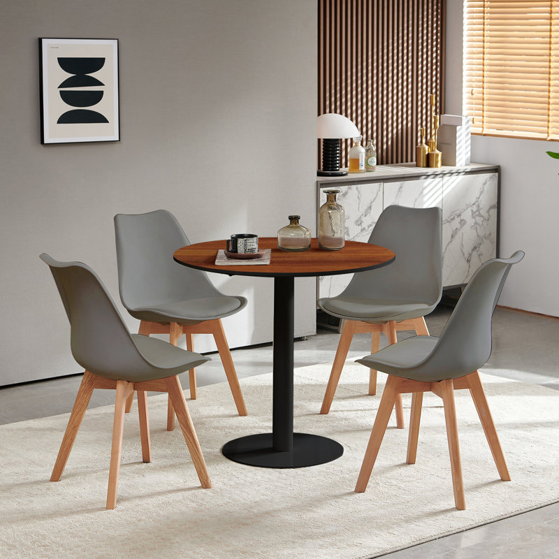 Ensemble de table à manger compacte 5 pièces, table ronde avec 4 chaises en plastique, Gris, Blanc
