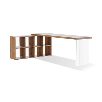 Bureau en bois massif en forme de L brun noyer + bureau en acrylique