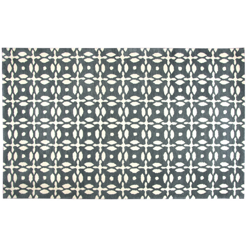 Geometric Handmade Tufted Wool Gray Area Rug, Rectangle 5' x 8'