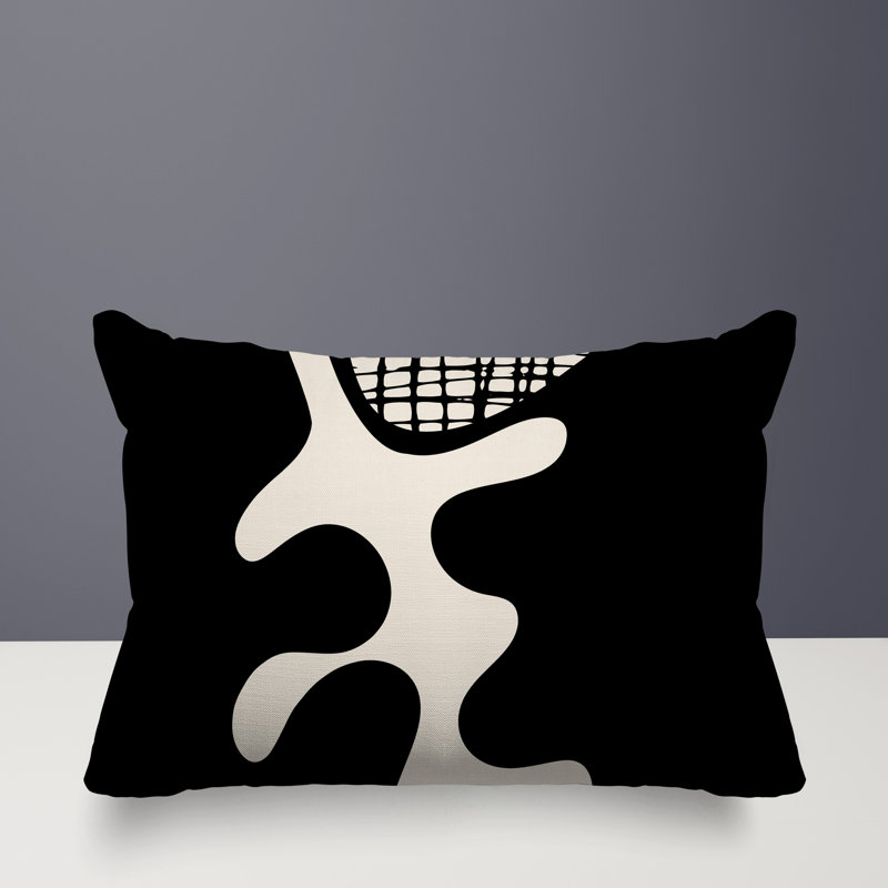 Oreiller rectangulaire réversible intérieur / extérieur Vido, Noir / blanc cassé, H 14 po x l 20 po