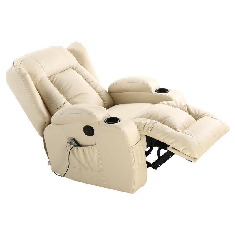 Deneishia Manual Swivel Rocking Recliner with Heat and Massage, Cream
