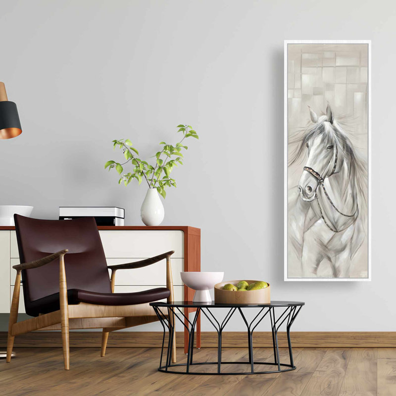 Toile digne d'un cheval blanc | Cadre industriel | Décoration intérieure, H 49,25 po x l 17,25 po