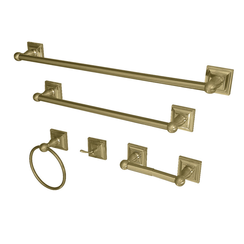 Kingston Brass Serano 5-Piece Bathroom Hardware Set, Brushed Brass