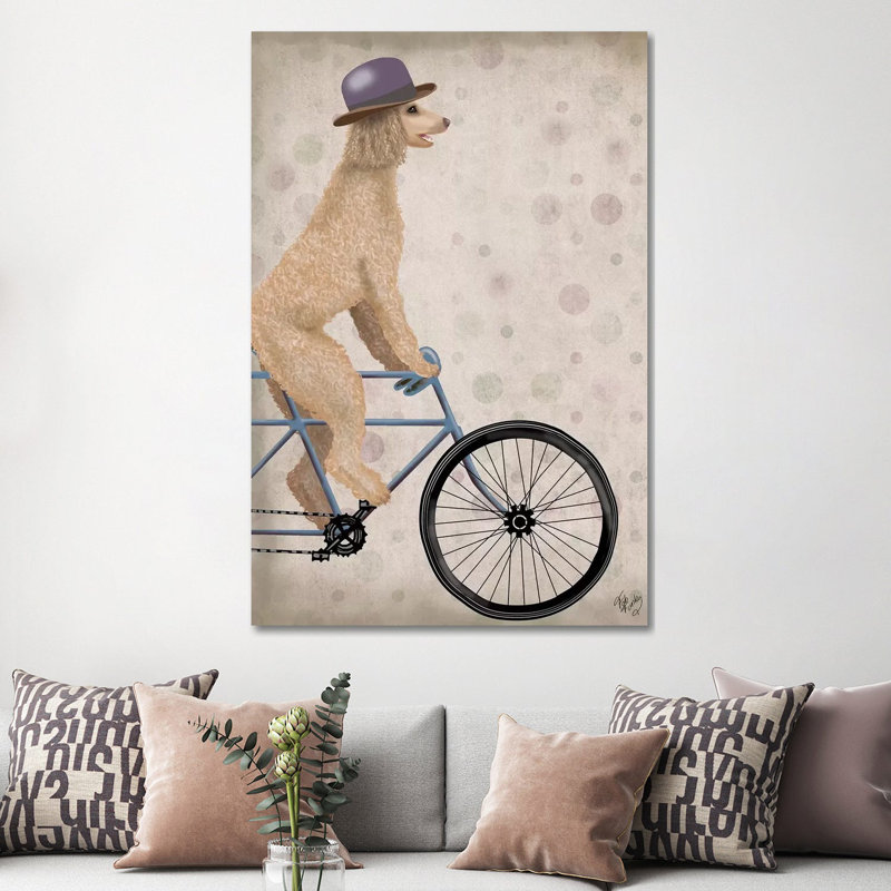 Poodle On Bicycle, Cream by Fab Funky - Wrapped Canvas Print, 152.5 cm H x 101.5 cm W