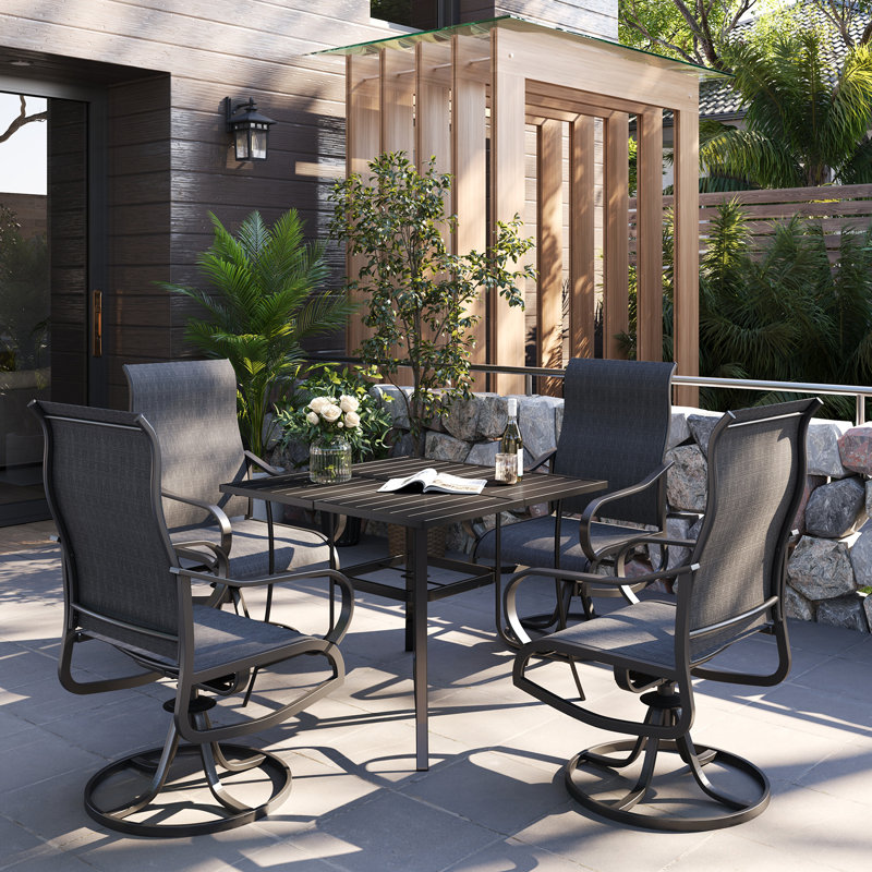 Alphons 4-Person Outdoor Dining Table and Chair Set, Dark Gray
