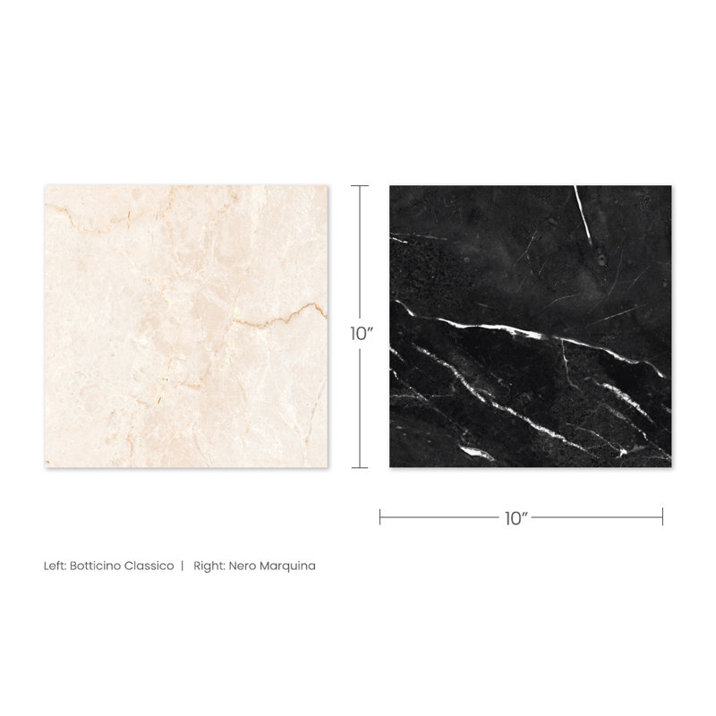 Tavari Checkerboard 10X10 Marquina And Botticino, Beige/Black