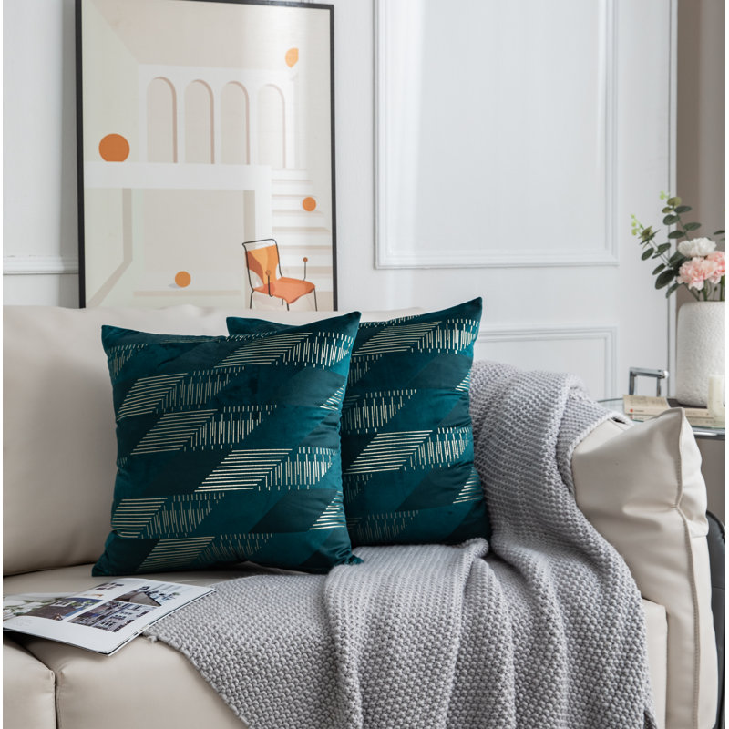 Diamonds Pattern Square Pillow Cover Set Of 2, Teal