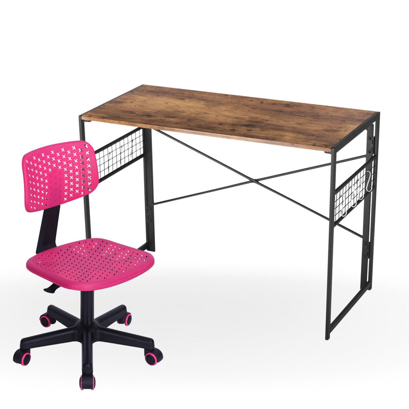 Kids Desk and Chair Set with Foldable Table and Task Chair for Home Study or Playroom
