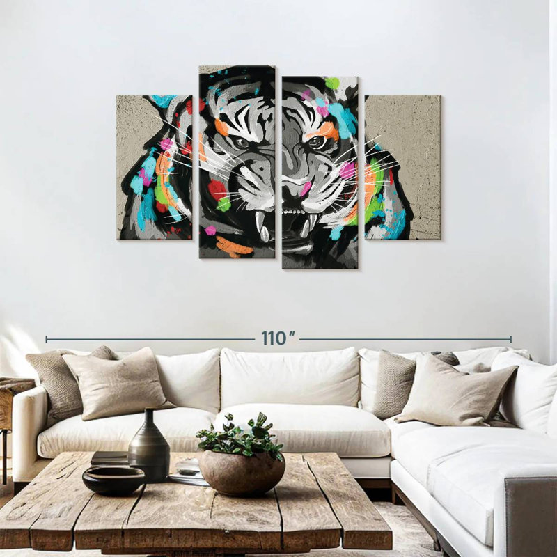Tigre Brampt, férocité, couleur abstraite, H 48 po x l 75 po