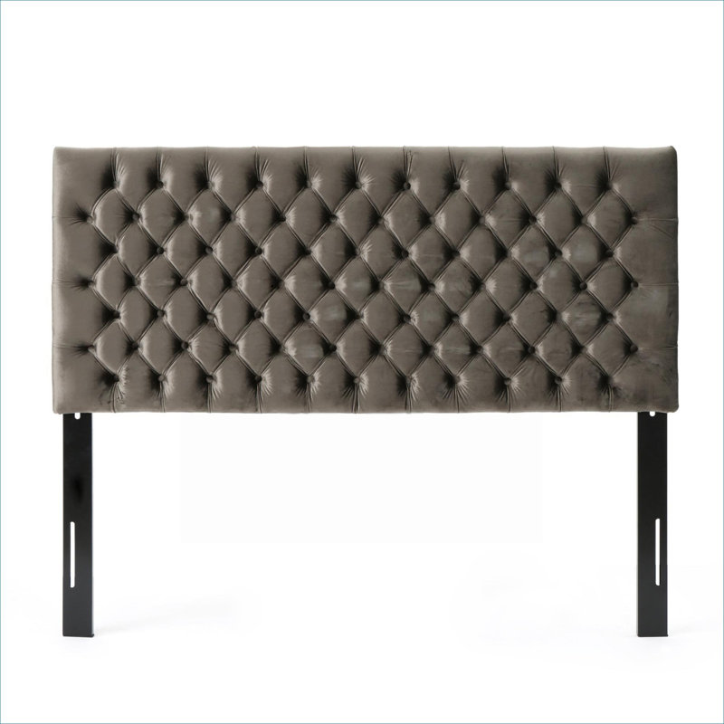 Rectangular Button-Tufted Headboard, Classic Gray Velvet Adjustable Solid Wood for Queen and Full Size Bedroom, Gray