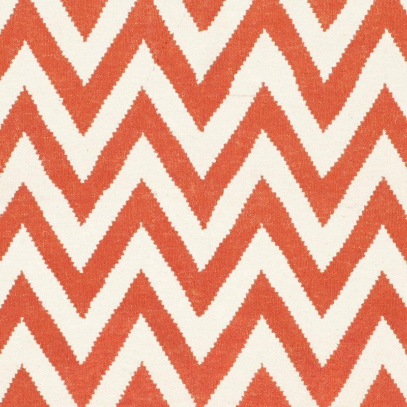 Rodgers Hand Woven Flat Weave Wool/Cotton Chevron Rug in Red/Ivory, Runner 2'6" x 8'
