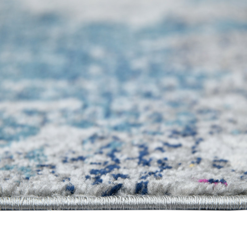 Blue and Multicolor Abstract Synthetic Rectangular Rug