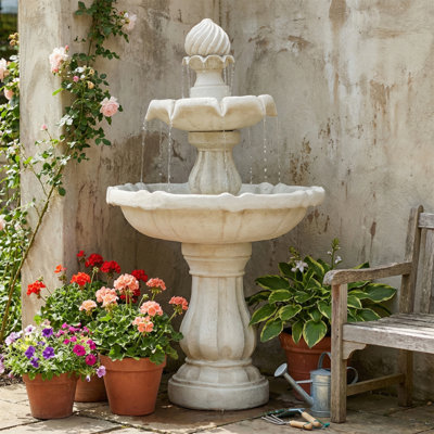 Fontaine 37,4 "H à 2 niveaux en polyrésine blanche, piédestal classique avec cascade pour décoration de jardin