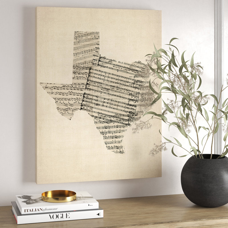 «Wraped Canvas Wall Art - Michael Tompsett,« Old Partition Map of Texas », art mural pour salon, chambre à coucher ou bureau - 24 x 32