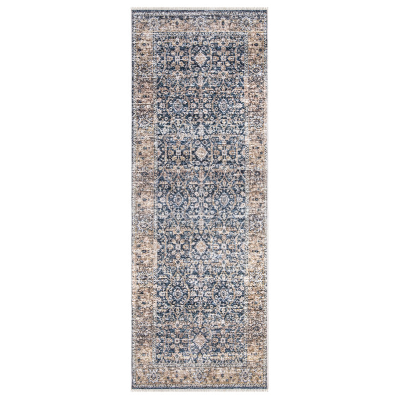 Tapis de couloir lavable antidérapant de 10 pi bleu foncé / brun clair, Tapis de couloir 2 pi 6 po x 10 pi