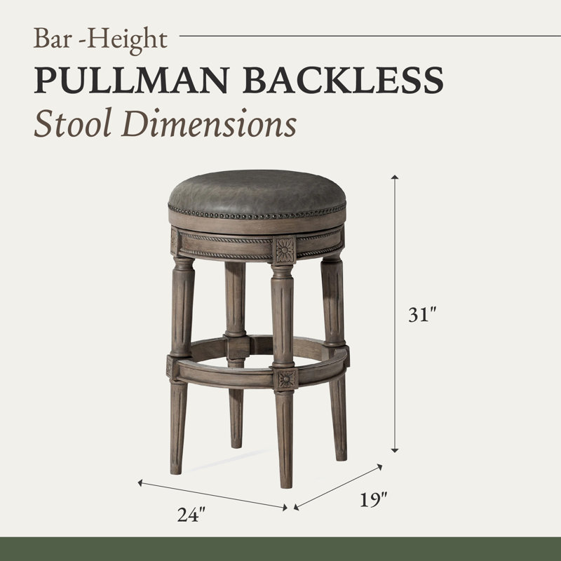 Reclaimed Oak Backless Swivel Bar Stool with Vegan Leather Seat
