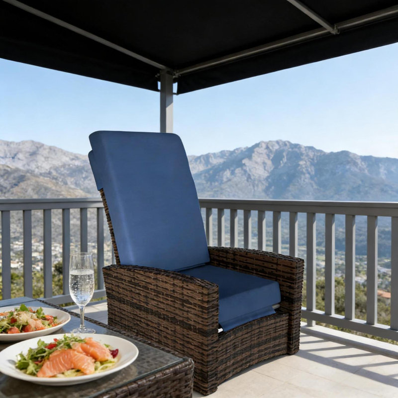 Outdoor Chair,Outdoor Swivel Recliner Chair, Dark Blue, Dark Brown