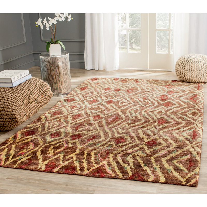 Ferrera Hand Knotted Brown/Gold Area Rug, Rectangle 8' x 10'