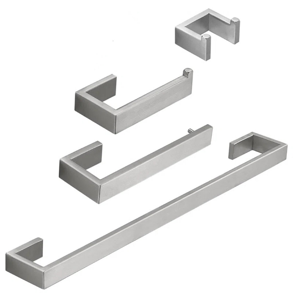 4 - Piece Bathroom Hardware Set Towel Bar Set with Toilet Paper Holder 2 in 1 Towel Hooks maiguoone 