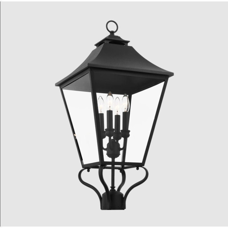 Galena Large Post Lantern, Textured Black, Transparent