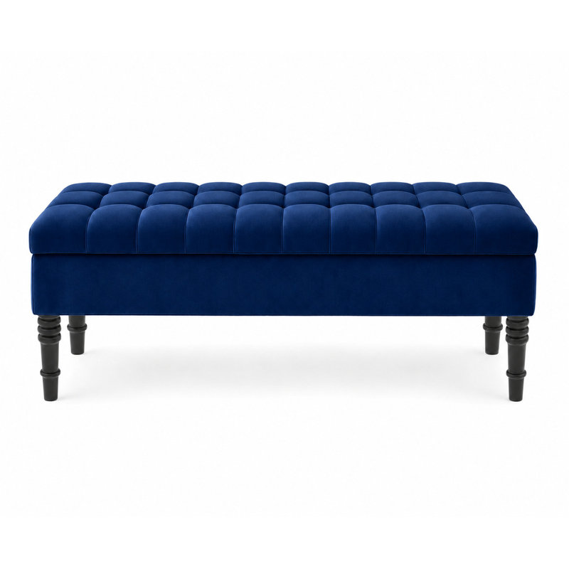 Cubed Tufted Rectangle Ottoman Storage Bench, Upholstered Plush Velvet Shoe Bench with Black Turned Wooden Legs