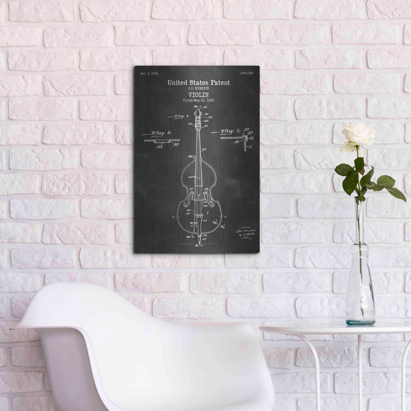 Art mural en métal Violin Blueprint, H 24 po x l 16 po