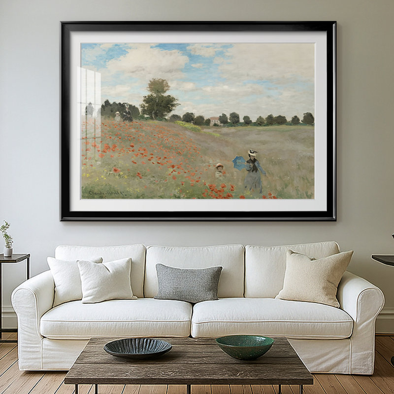 Coquelicots à Argenteuil (Les Coquelicots) - Claude Monet - reproduction encadrée avec passe-partout et verre - 1873, Noir