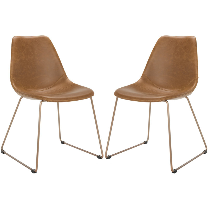 18.11'' H Faux Leather Upholstered Side Chair, Cognac Faux Leather